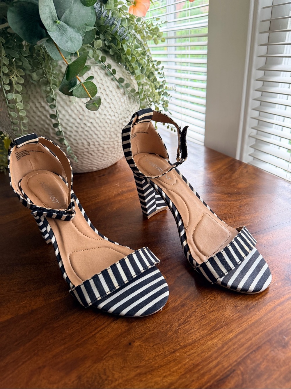 Lane Bryant Black White Striped Block Heels - Size 9W